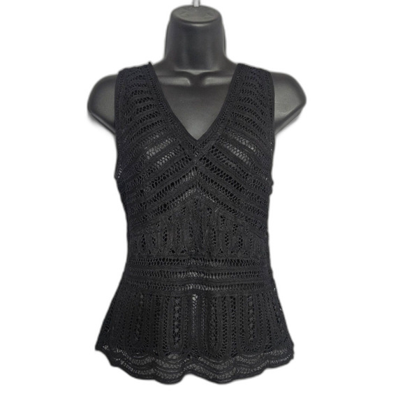 Black Eyelete Lace Gothy Romantic Over Bust Corset Blouse Sheer Fitted Top S/M - Picture 6 of 6